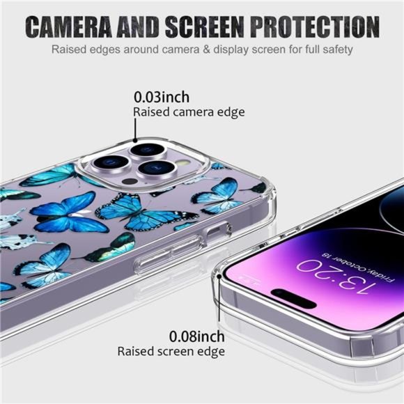 For iPhone 14 Pro Max 6.7" Case with Screen Protector, Butterflies Cute Design - Picture 2 of 12
